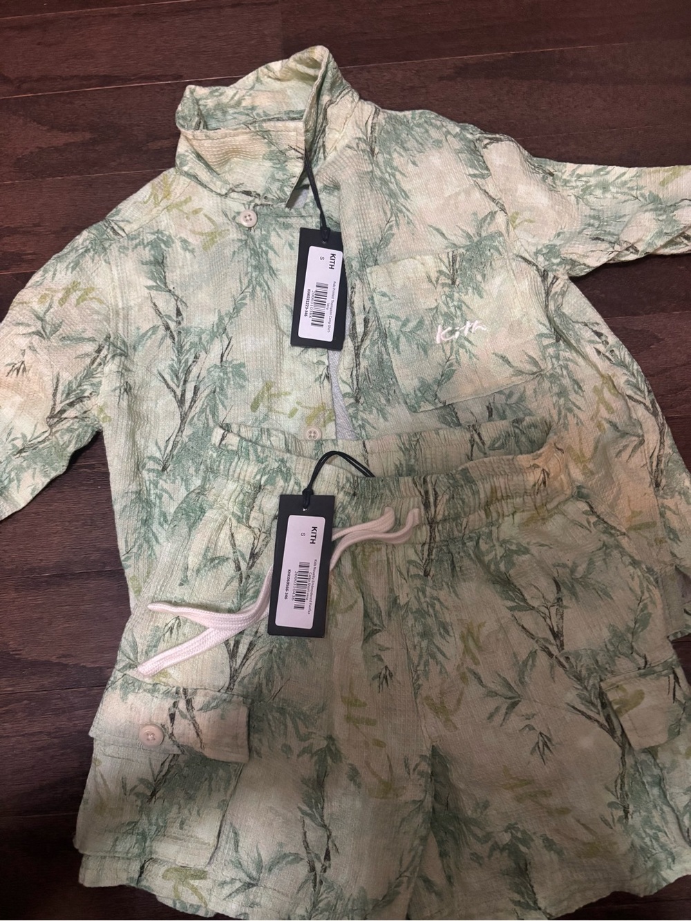 Kith Kids Green and Cream Bamboo Print Matching Set